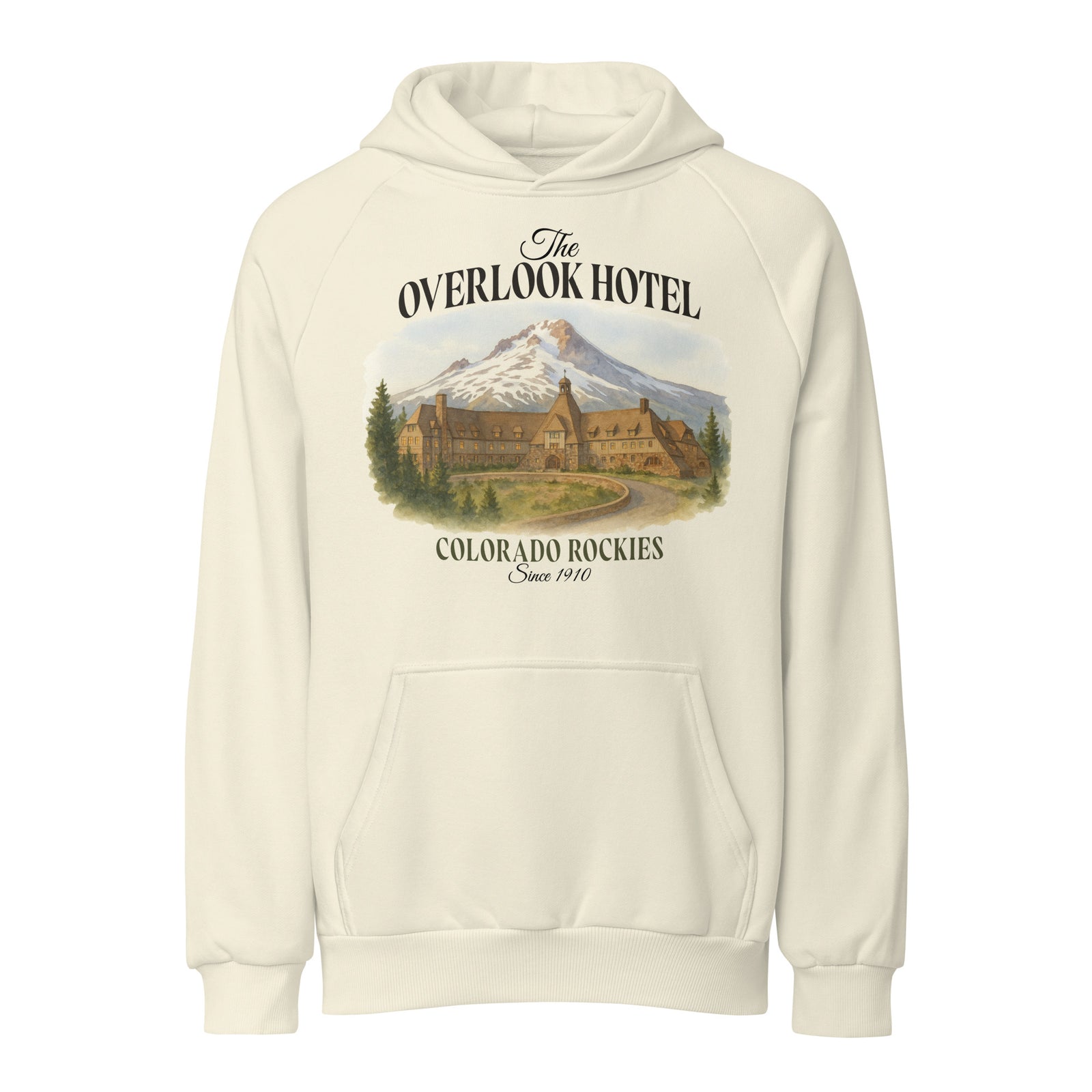 Cream Overlook Hotel heavyweight hoodie, front product view