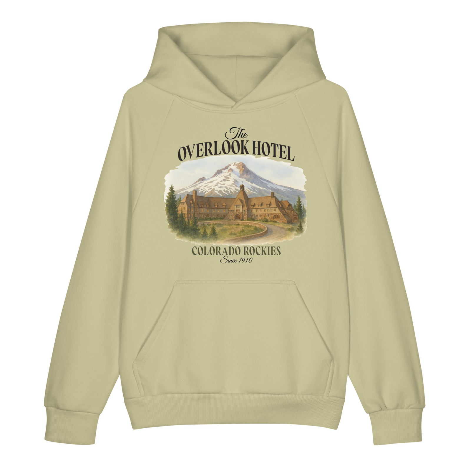 Moss Gray Overlook Hotel super heavyweight hoodie, front view