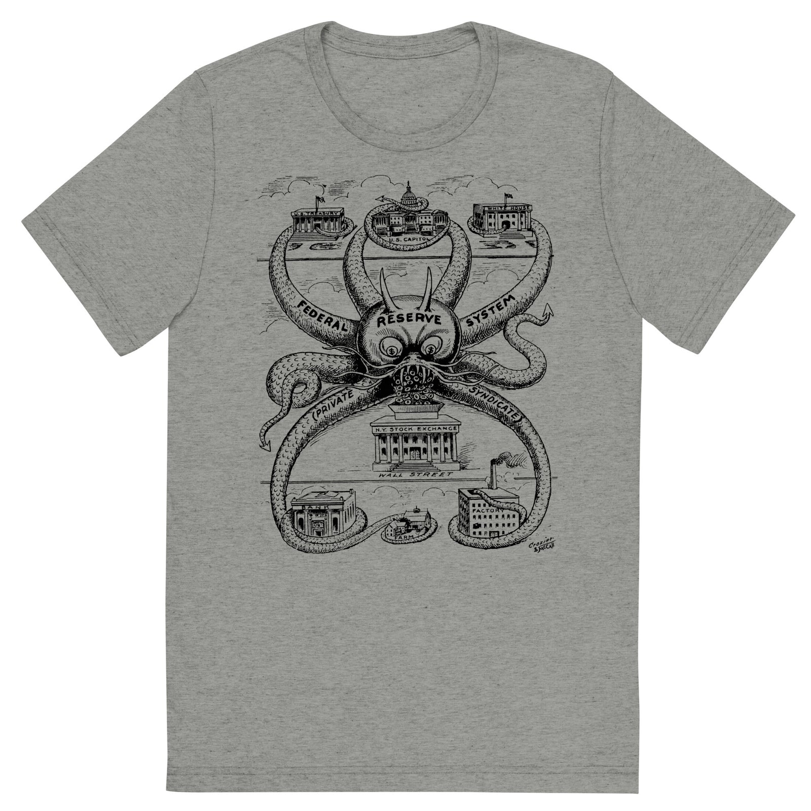 Federal Reserve Octopus Vintage Tri-Blend T-Shirt