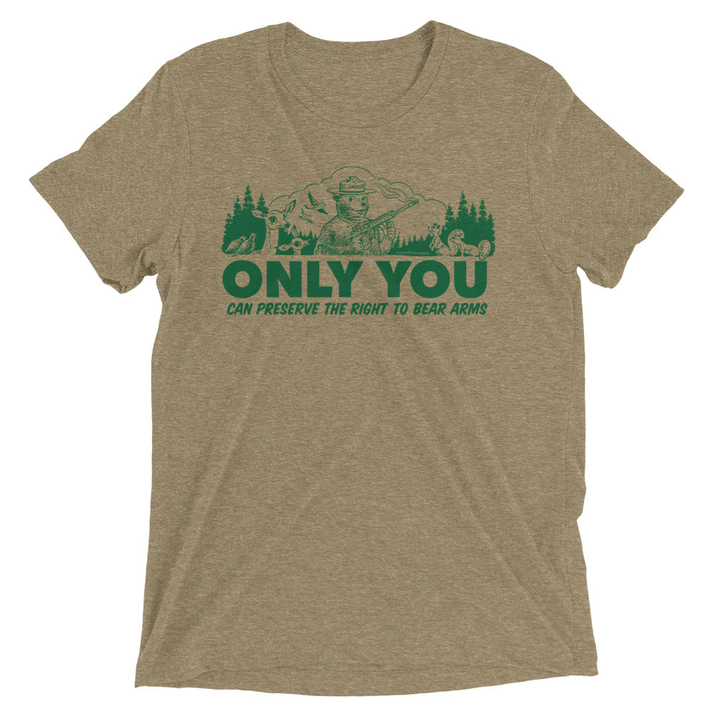 Only You Can Preserve the Right To Bear Arms Retro Smokey Tri-blend track shirt