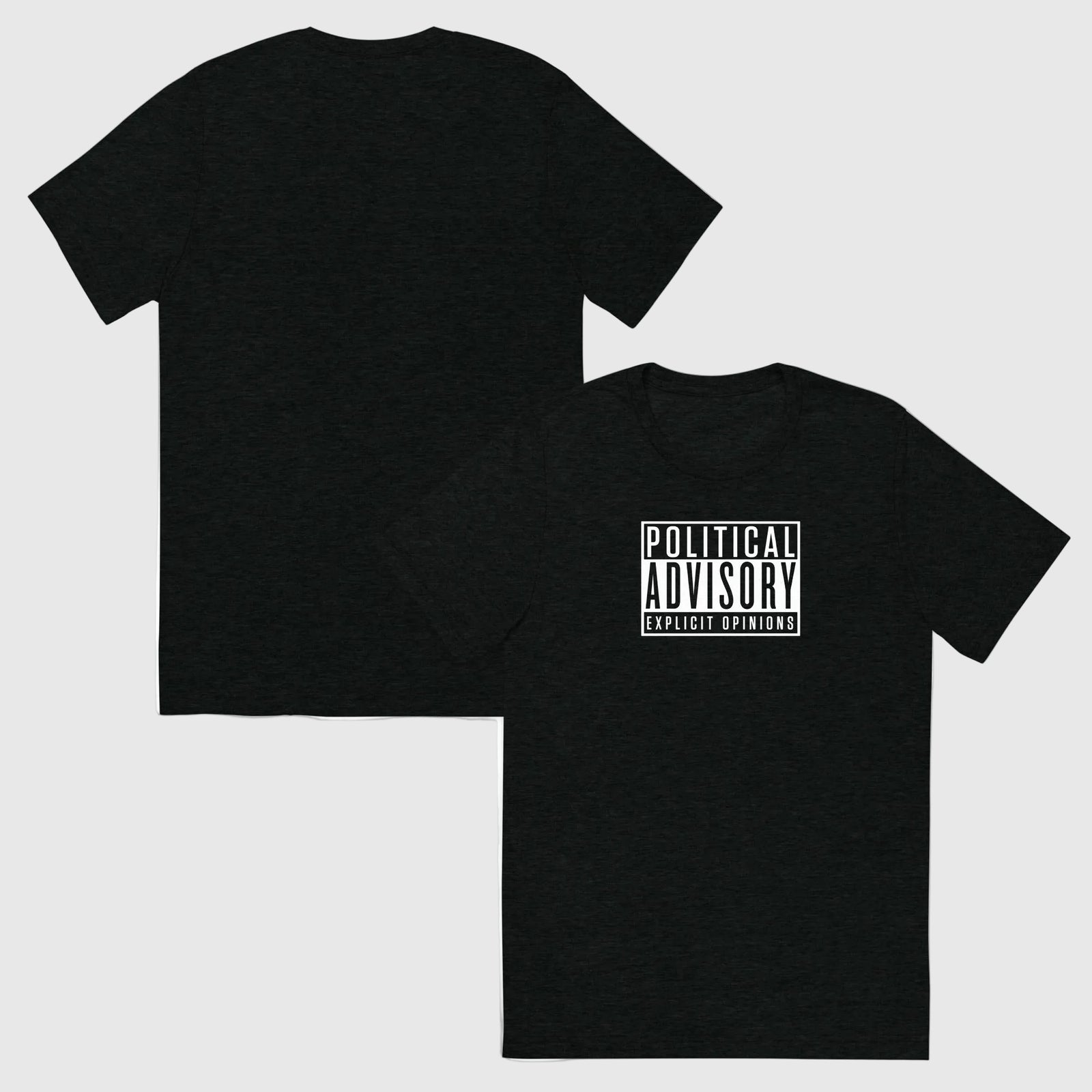 Lightweight black heather political satire tri-blend T-shirt