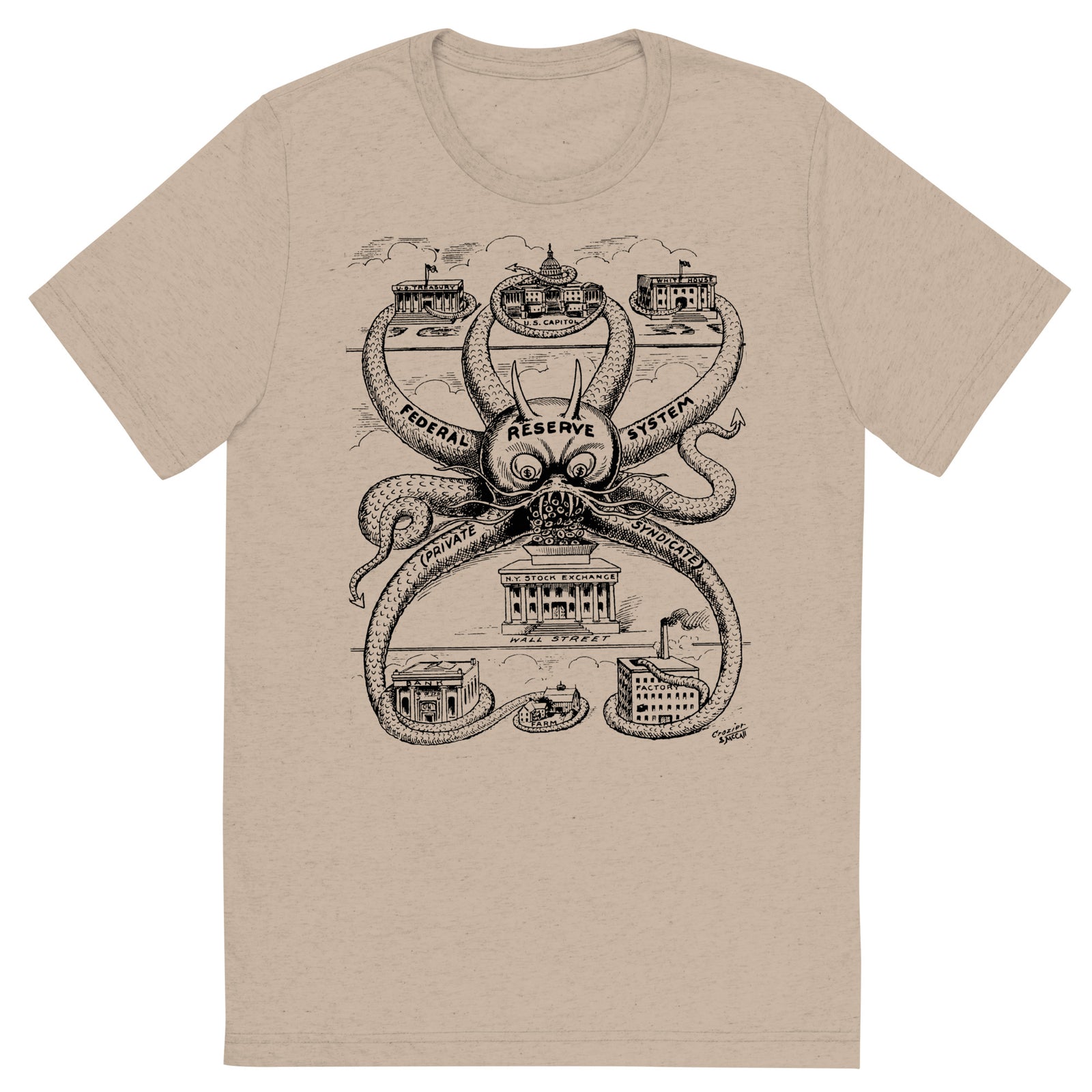 Federal Reserve Octopus Vintage Tri-Blend T-Shirt