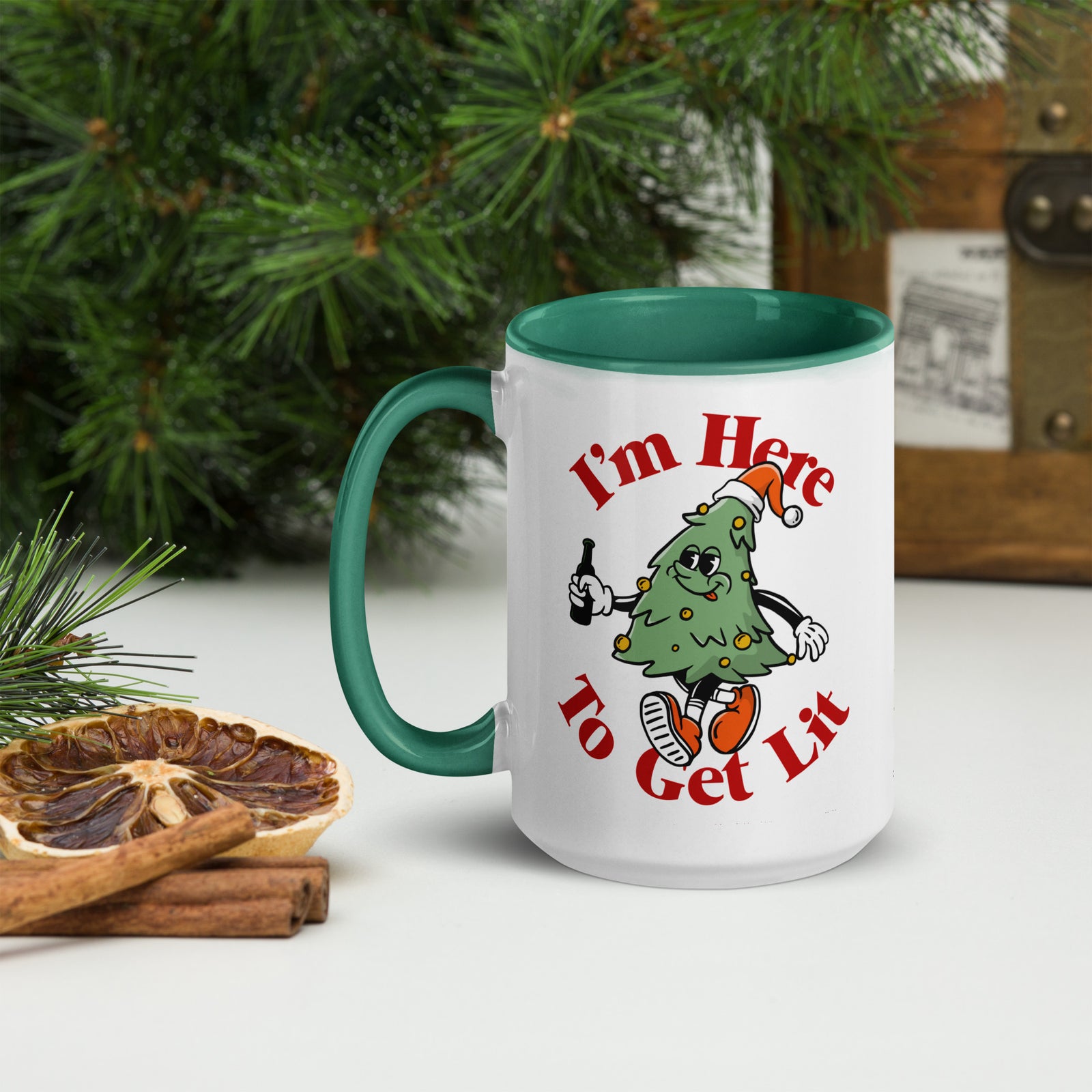 I'm Here to Get Lit Christmas Tree Character Mug