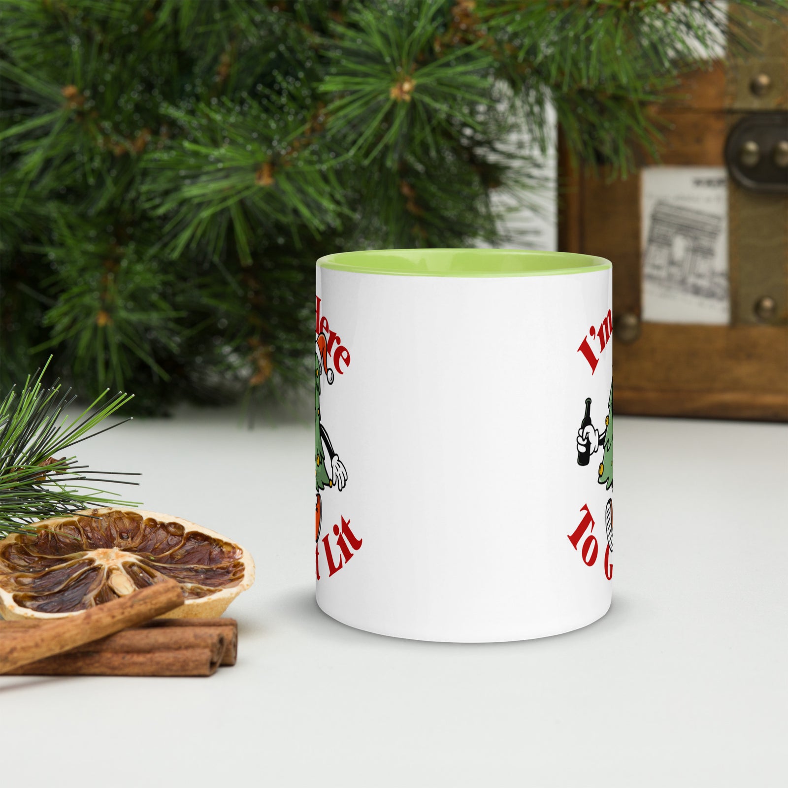 I'm Here to Get Lit Christmas Tree Character Mug
