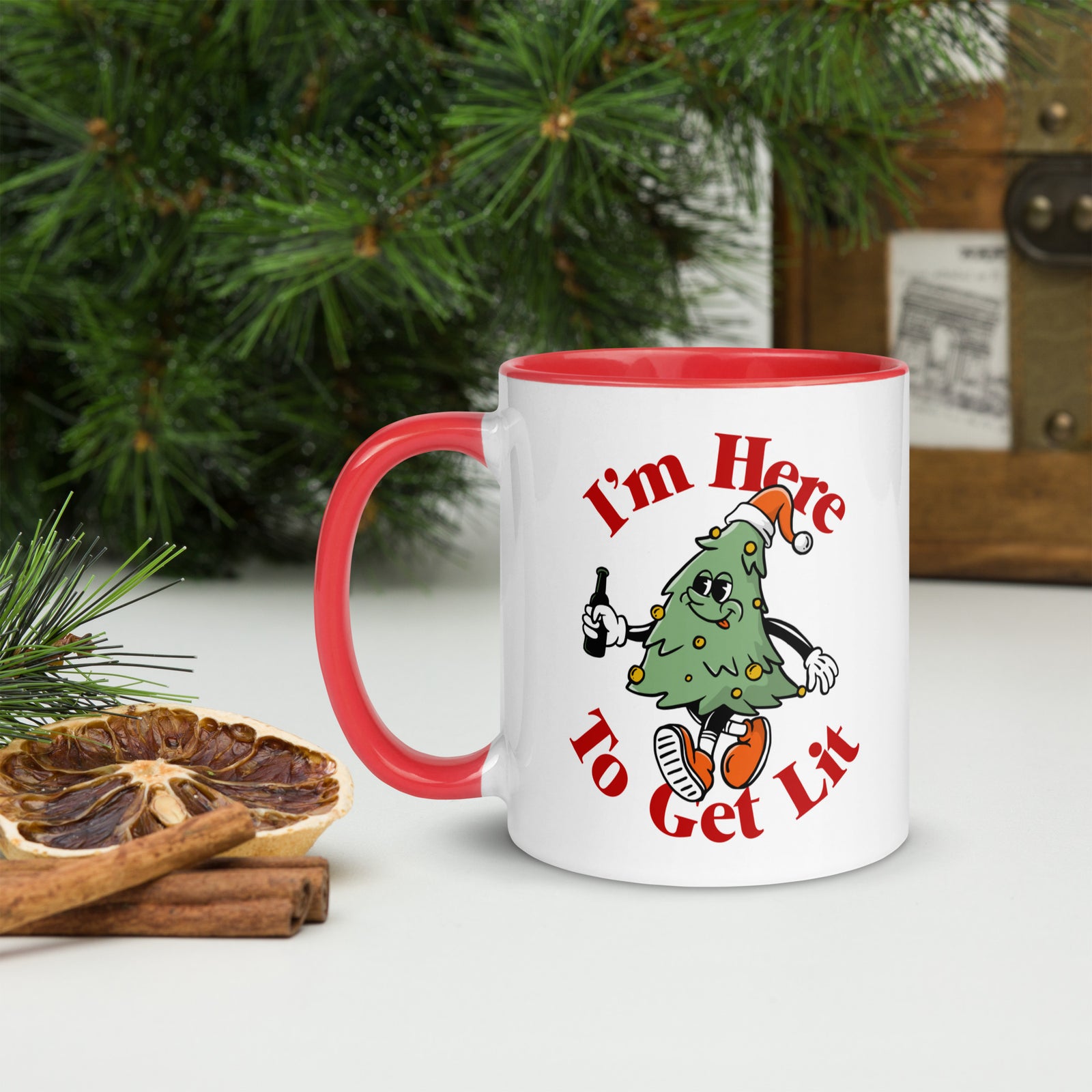 I'm Here to Get Lit Christmas Tree Character Mug