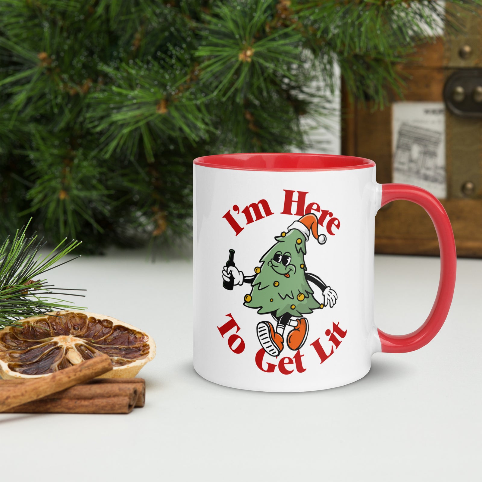 I'm Here to Get Lit Christmas Tree Character Mug