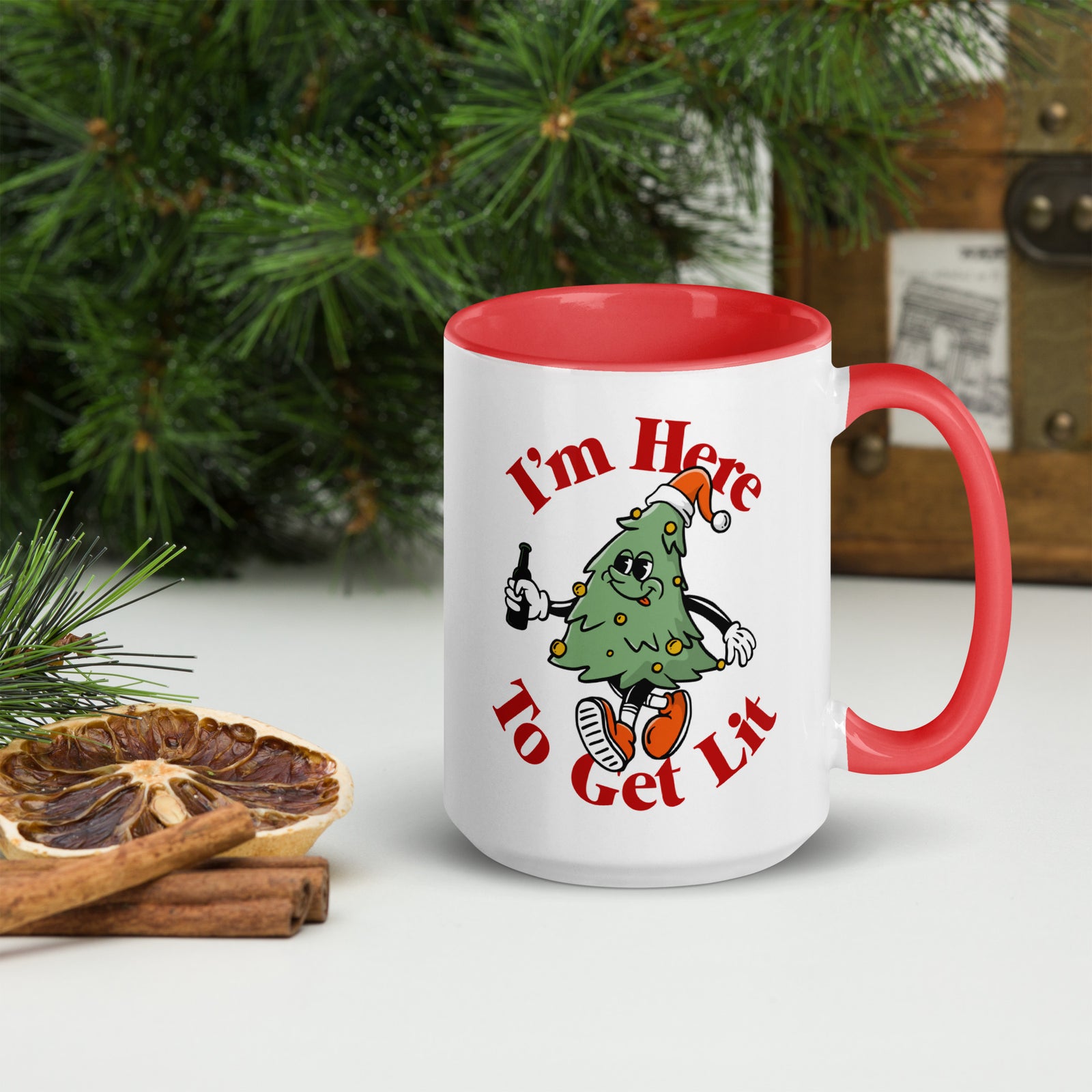 I'm Here to Get Lit Christmas Tree Character Mug