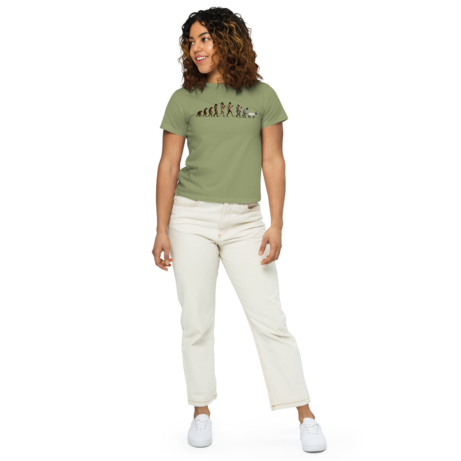 March of Devolution Sheeple Women’s high-waisted t-shirt