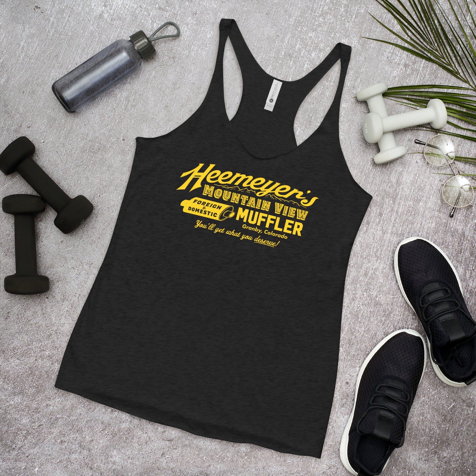 Heemeyer's Mountain View Muffler Women's Racerback Tank