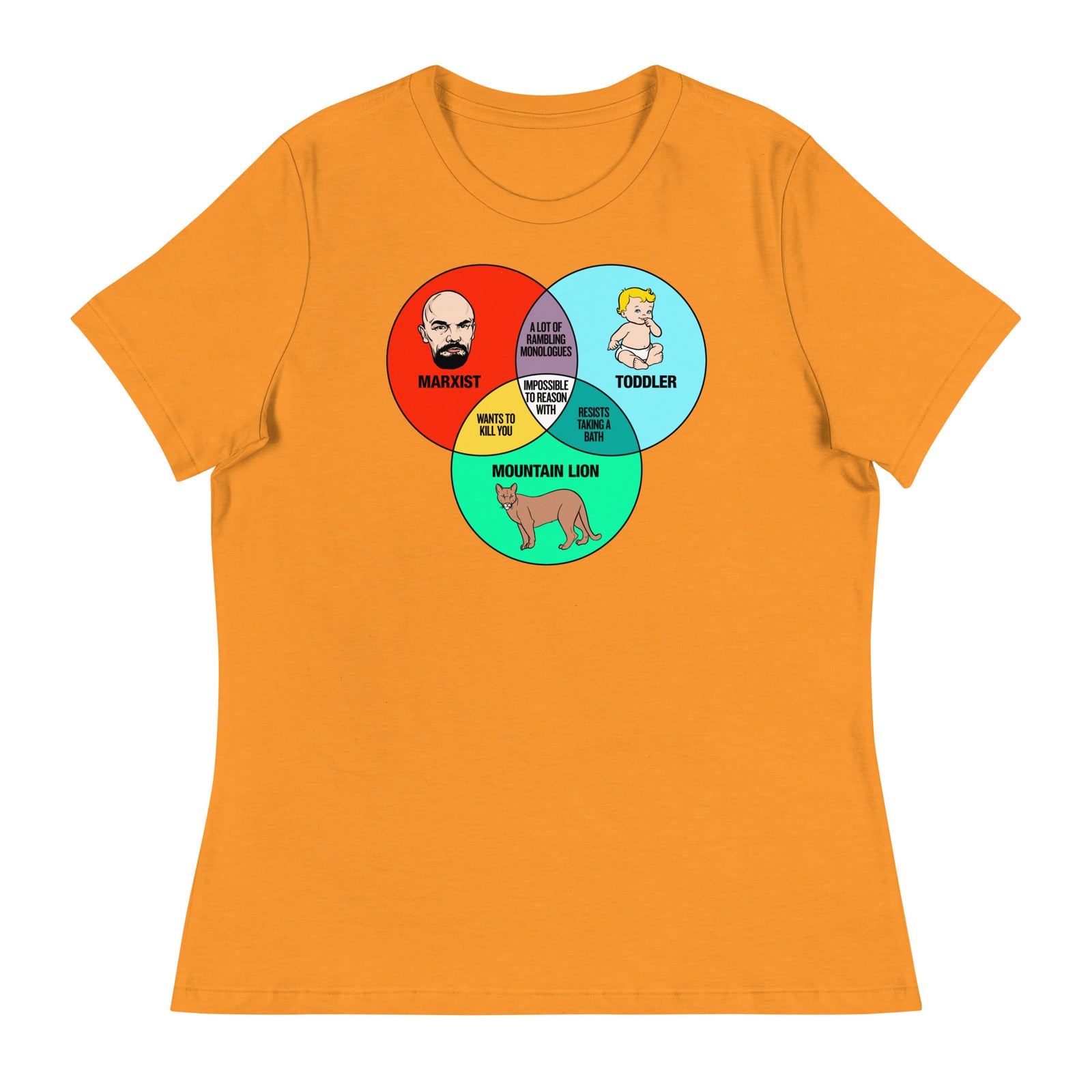 Marxist Toddler and Mountain Lion Venn Diagram Women's Relaxed T-Shirt
