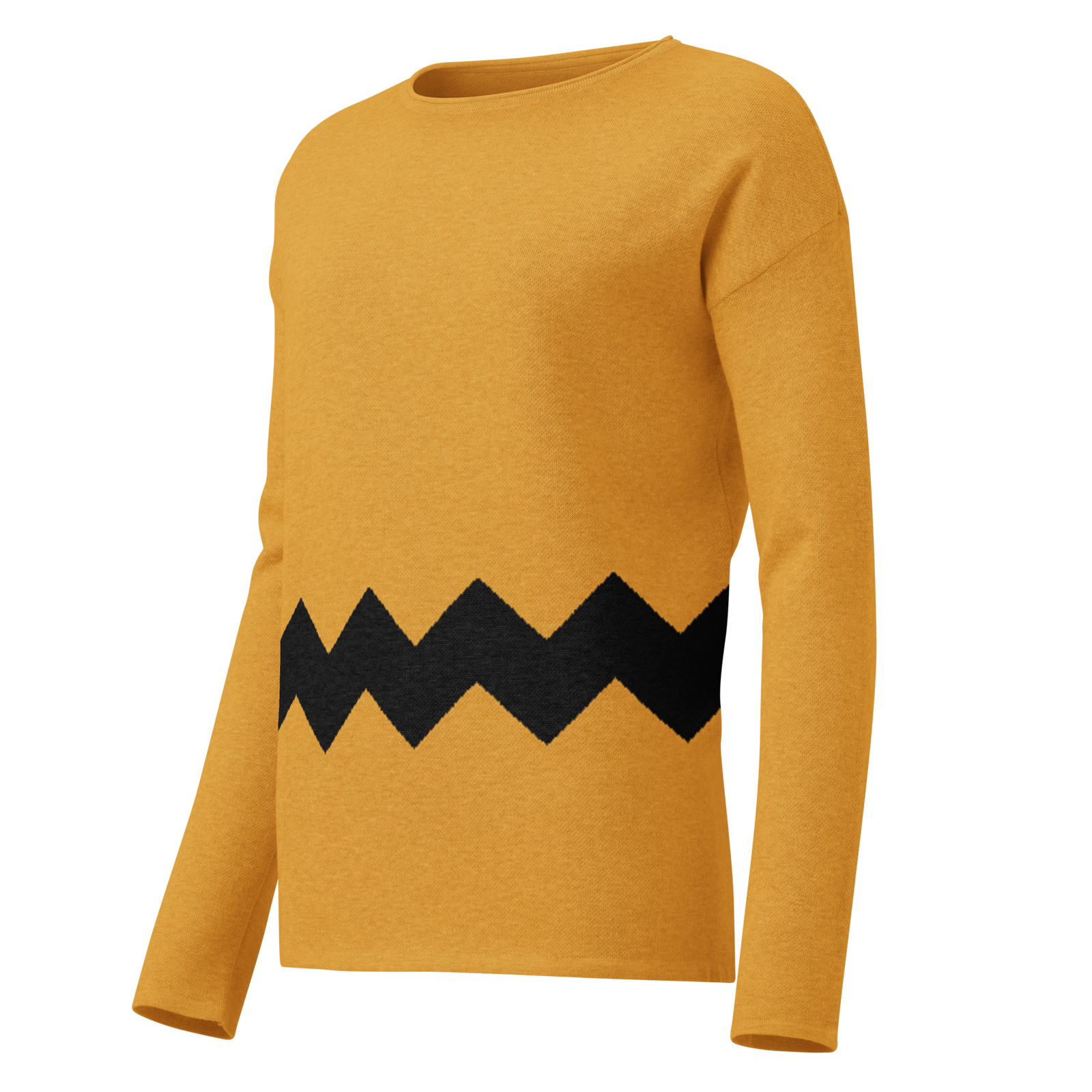 Yellow sweater with black zigzag pattern on a white background