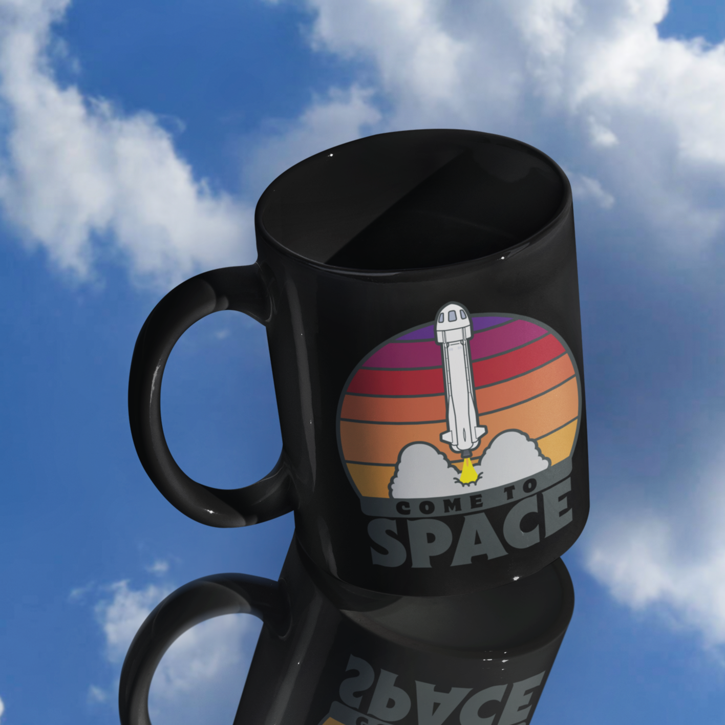 Come To Space Black Glossy Mug