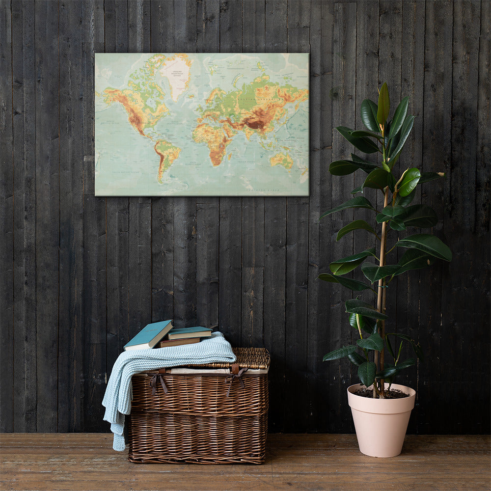 Vintage World Map Hand Stretched Canvas