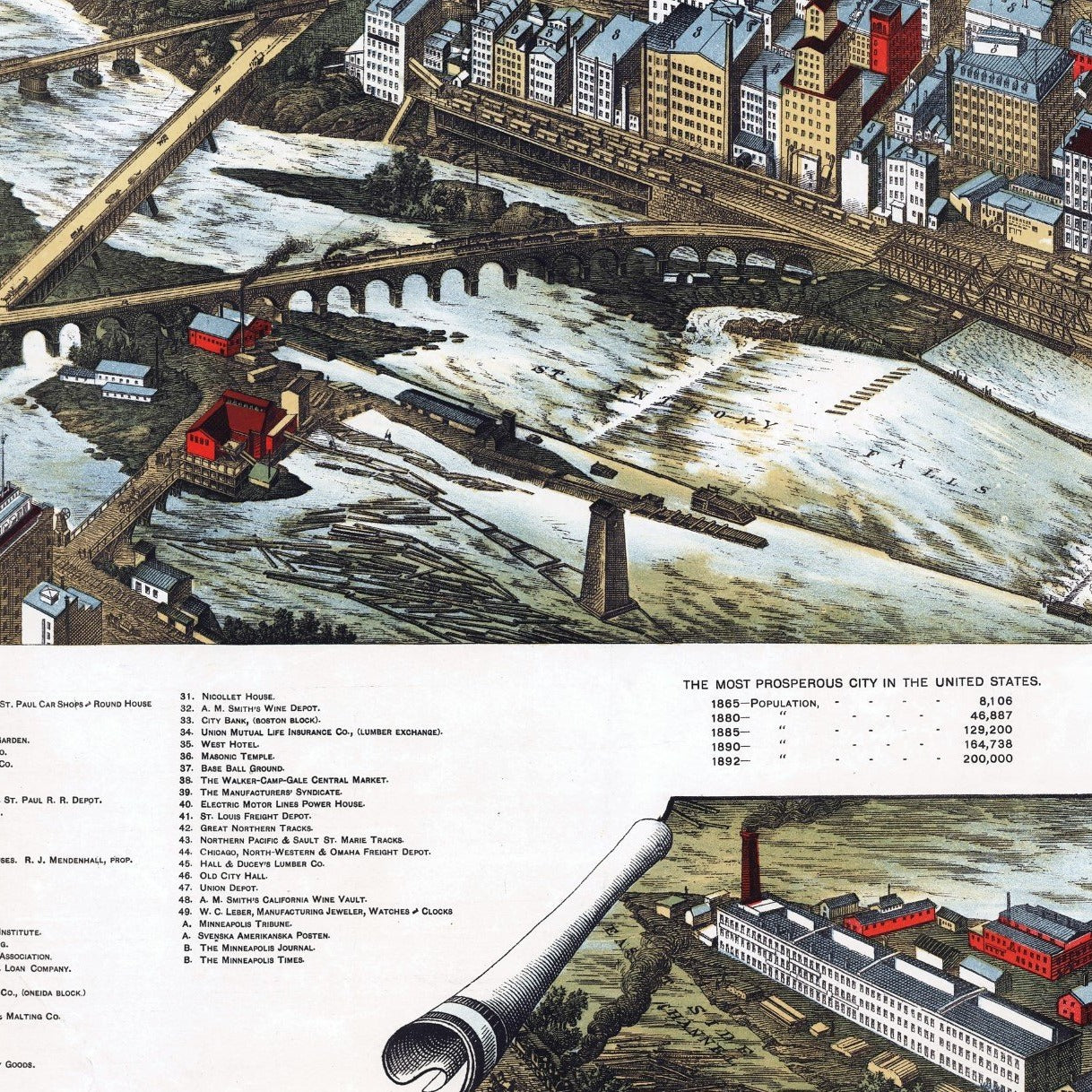 1891 Minneapolis Bird's Eye Giclée Map Print