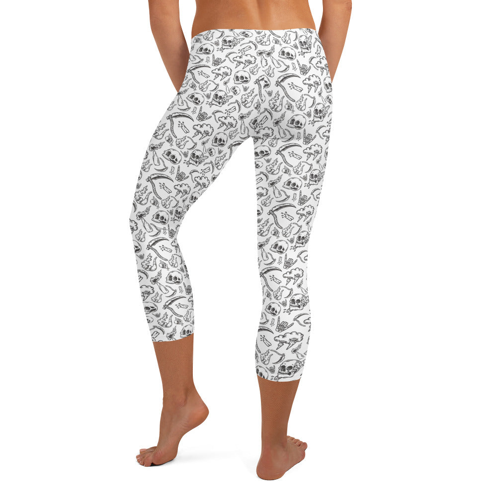 Troublemaker Skeleton Pattern Capri Leggings