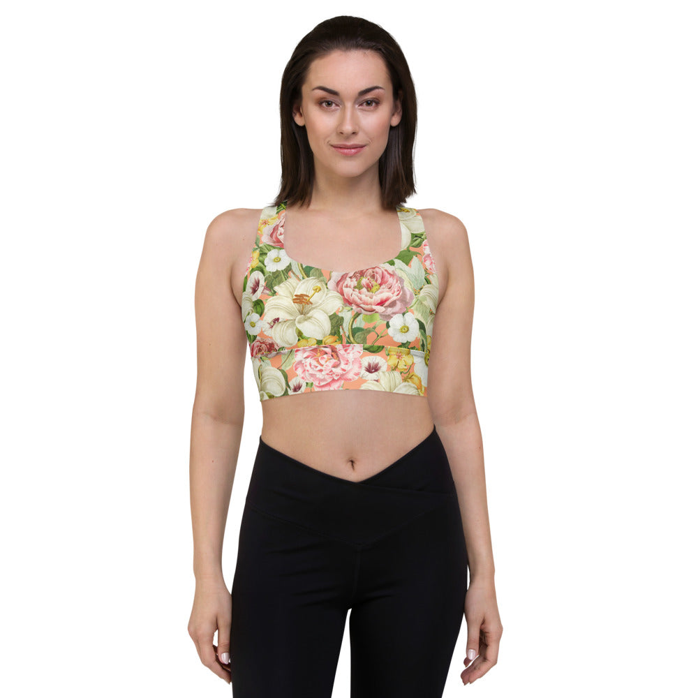 Pink Mandy Floral Longline Sports Bra