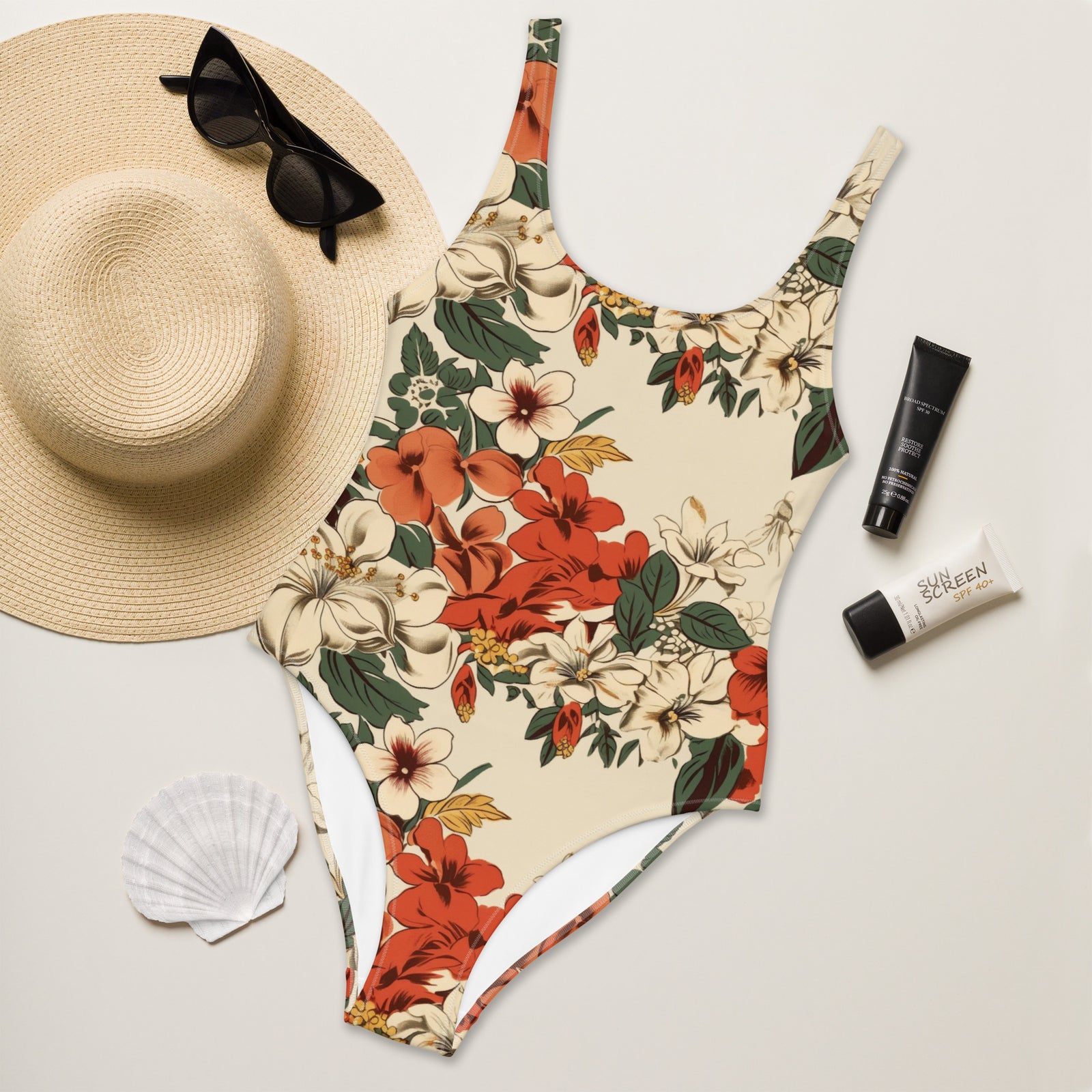 Beachy Bottoms Hawaiian Print One-Piece Swimsuit