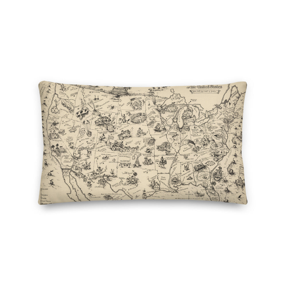 Bootlegger's Map of the United States 1928 Pillow