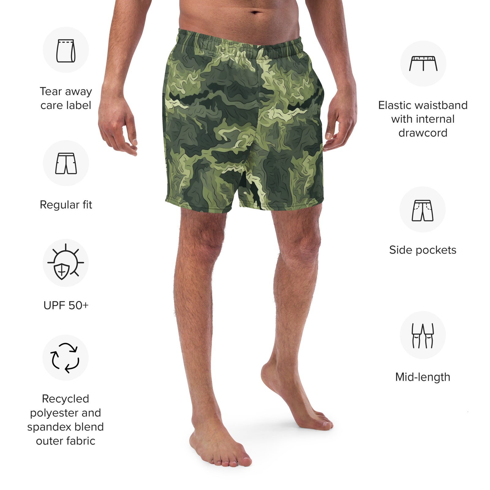 Mossy Grounds Organic Woodland Camouflage Pattern Men's Swim Trunks