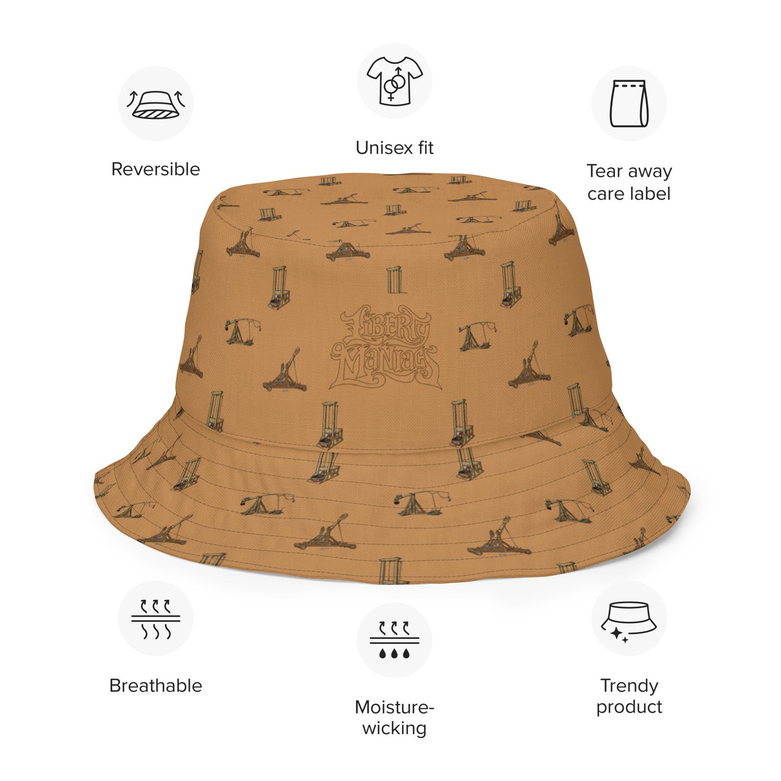 Catapults Trebuchets and Guillotines Maniacs Reversible Bucket Hat