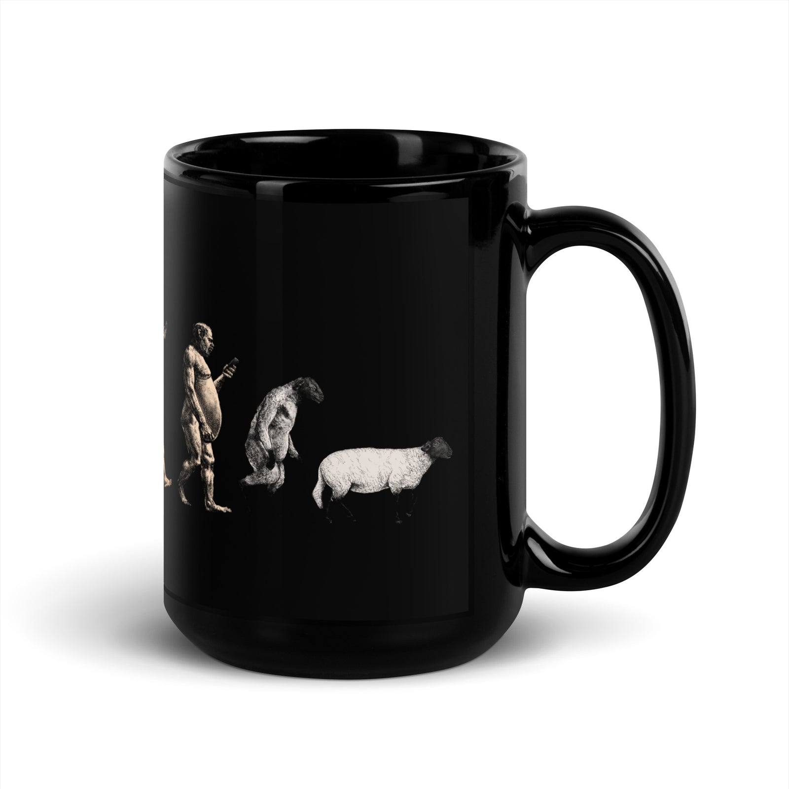 March of Devolution Sheeple Black Mug