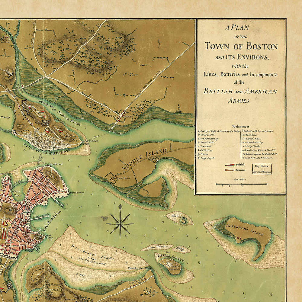 1776 Revolutionary War Boston Battle Map Poster