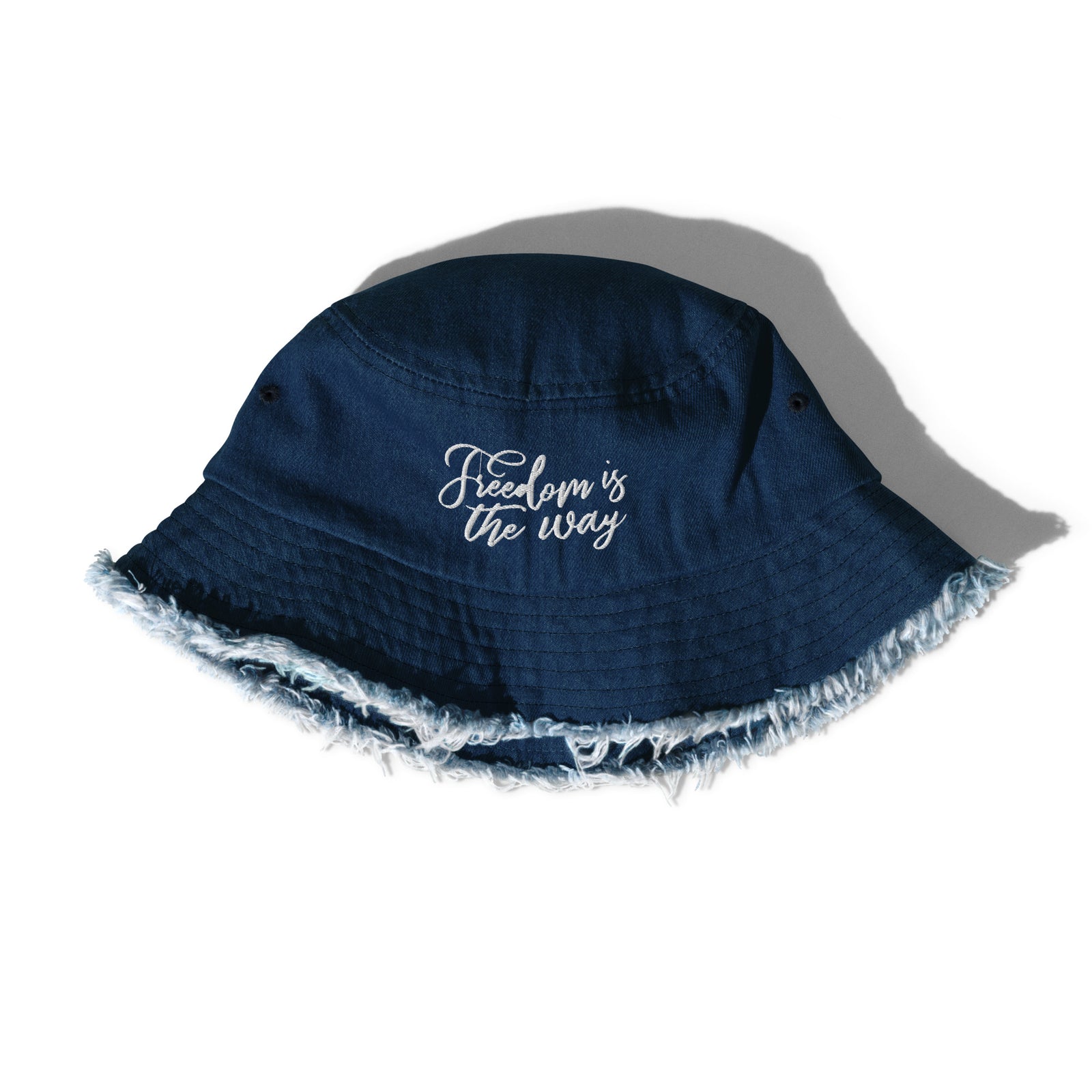 Freedom Is the Way Distressed Denim Bucket Hat