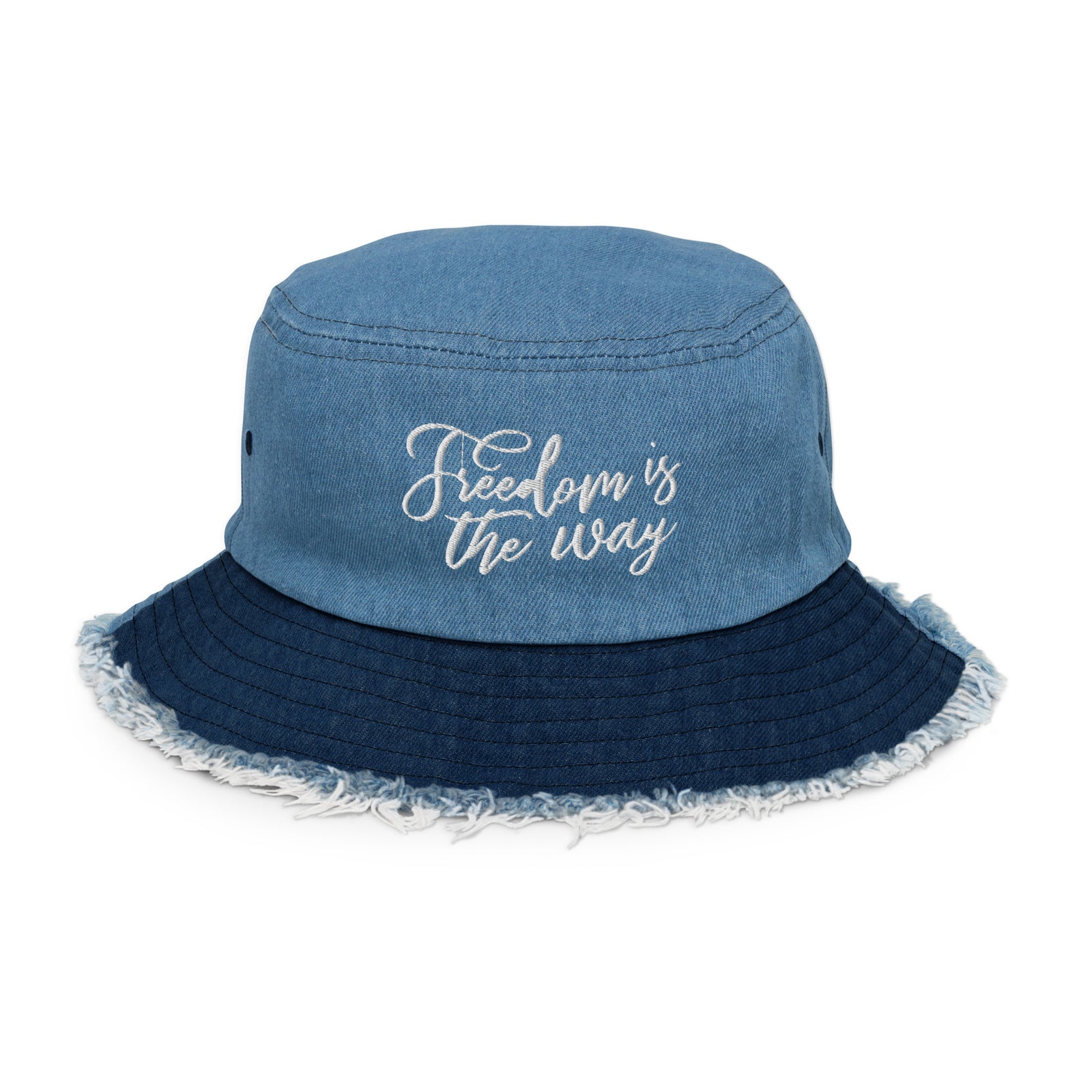 Freedom Is the Way Distressed Denim Bucket Hat