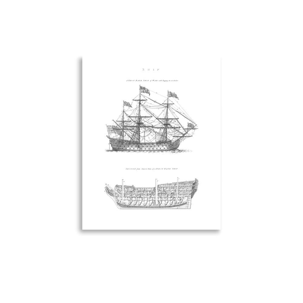 A First-Rate Ship of War Schematic Art Print