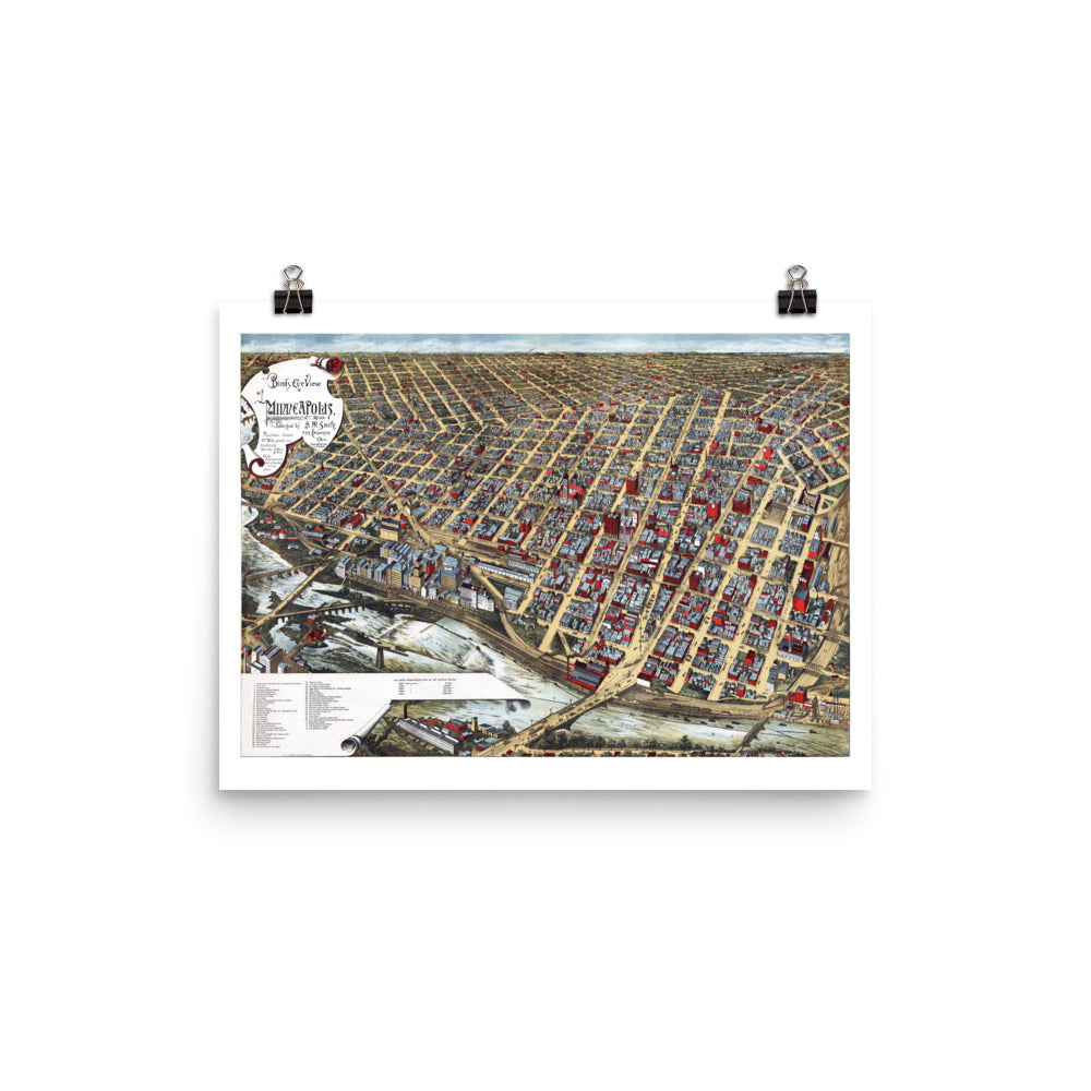 1891 Minneapolis Bird's Eye Giclée Map Print