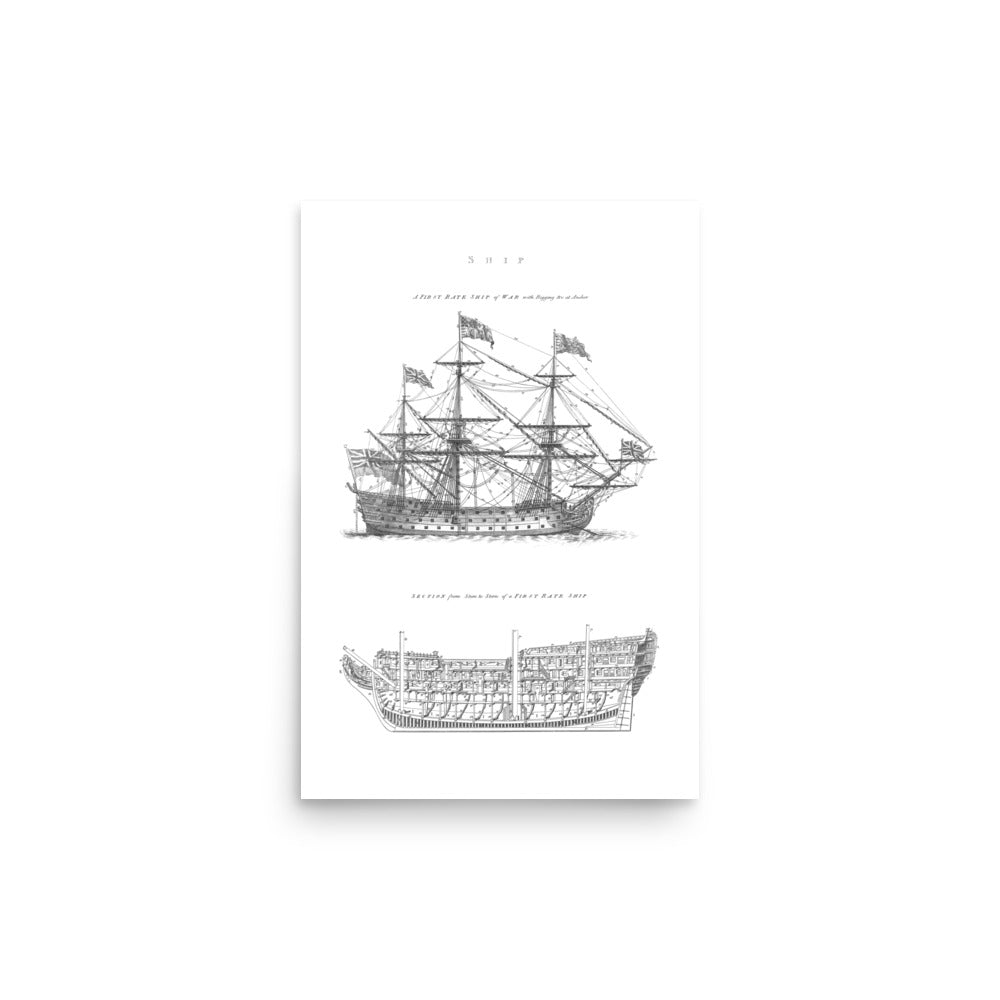 A First-Rate Ship of War Schematic Art Print