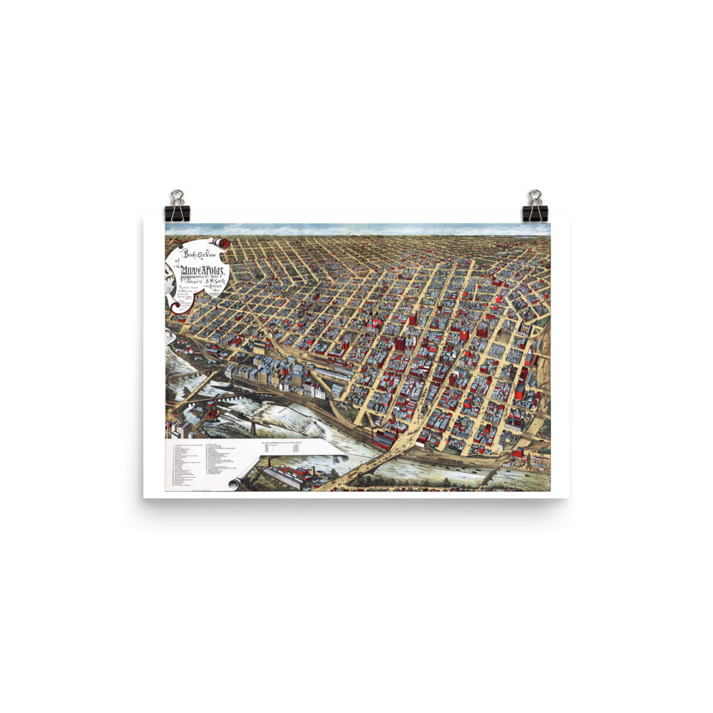 1891 Minneapolis Bird's Eye Giclée Map Print