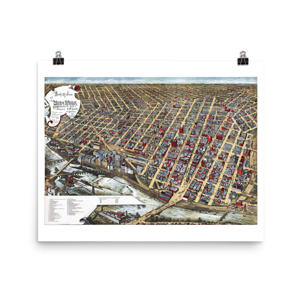 1891 Minneapolis Bird's Eye Giclée Map Print