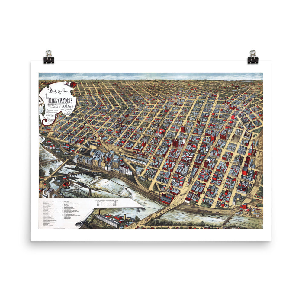1891 Minneapolis Bird's Eye Giclée Map Print