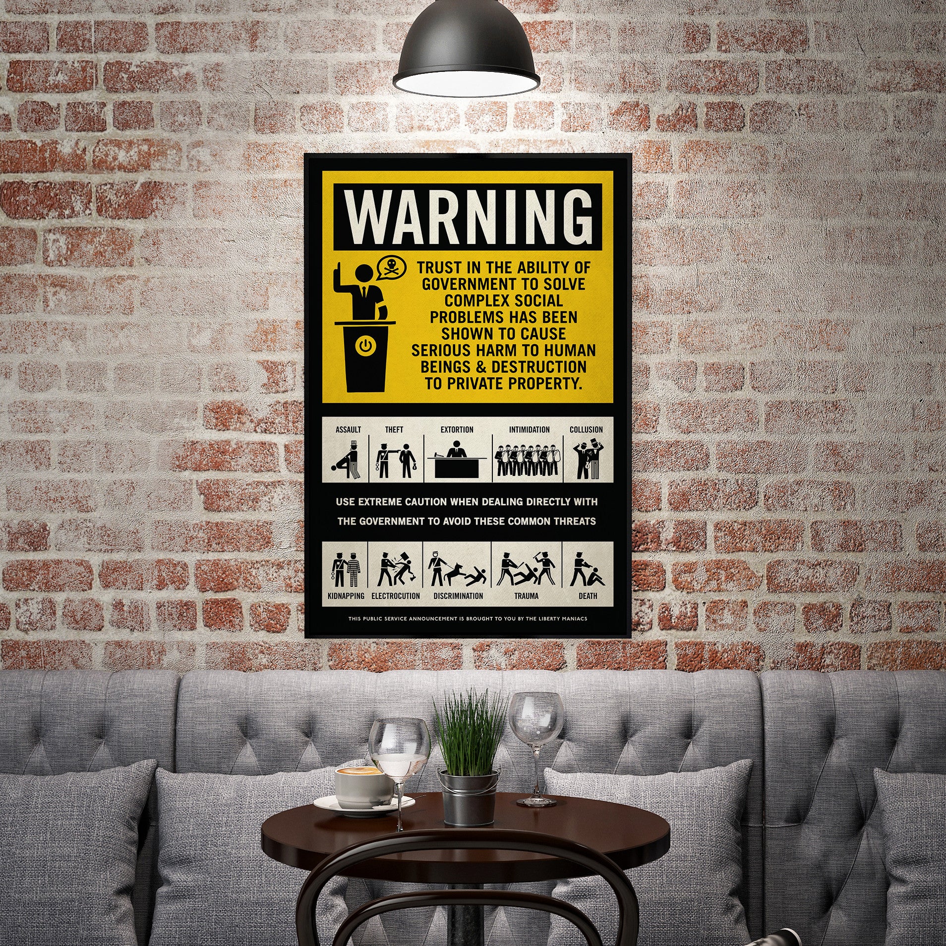 Government Warning Framed Poster by Liberty Maniacs