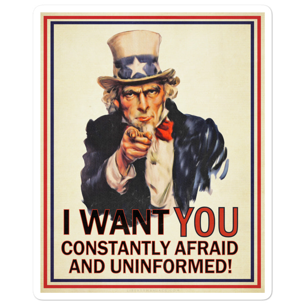Uncle Sam I Want You Constantly Afraid Parody Sticker