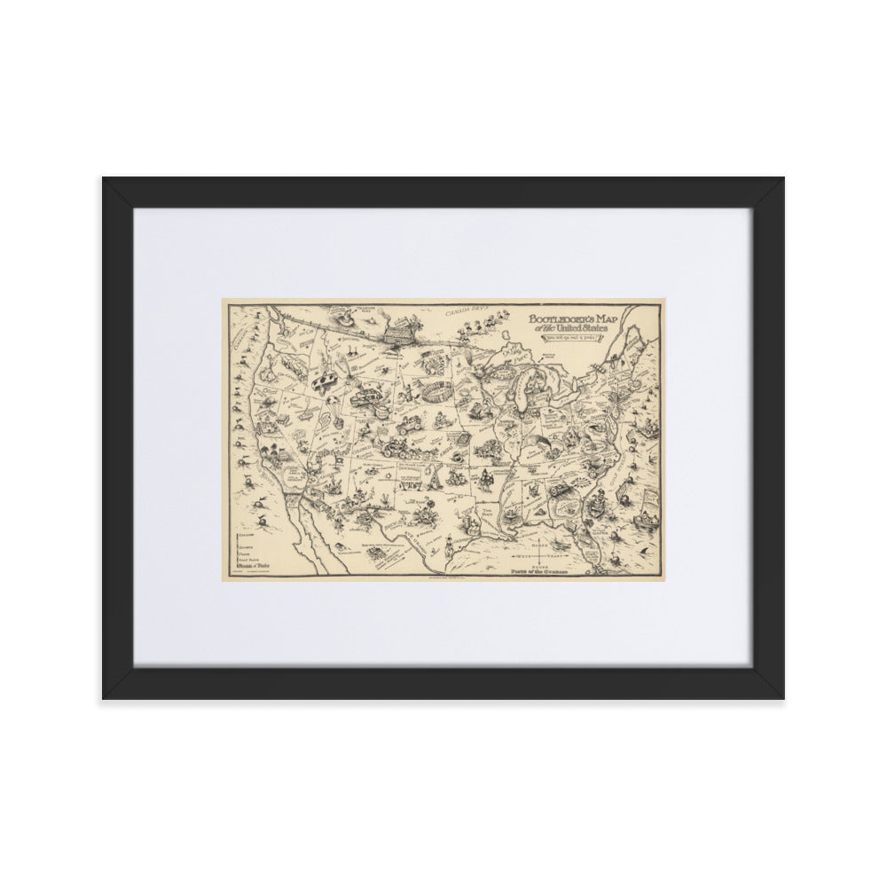 Bootlegger's Map of the United States 1928 Matted Framed Print