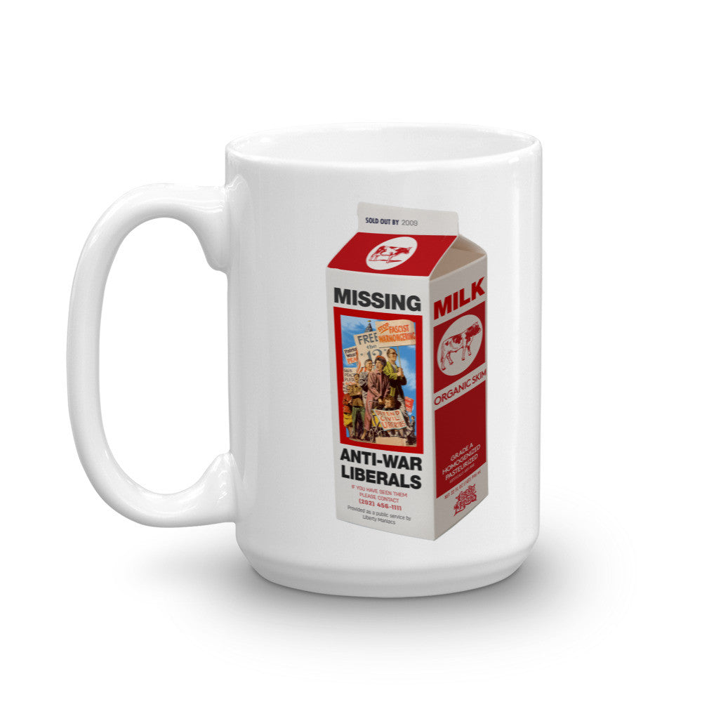 Missing Liberal Anti-War Movement on a Milk Carton Mug