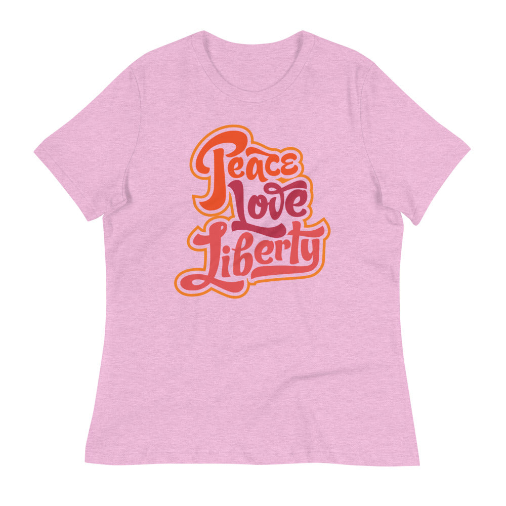 Peace Love Liberty Ladies Relaxed Fit Crew Neck Tee