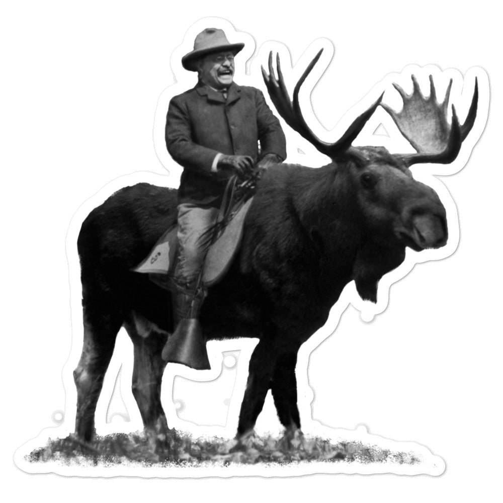 Teddy Roosevelt Riding A Bull Moose Sticker