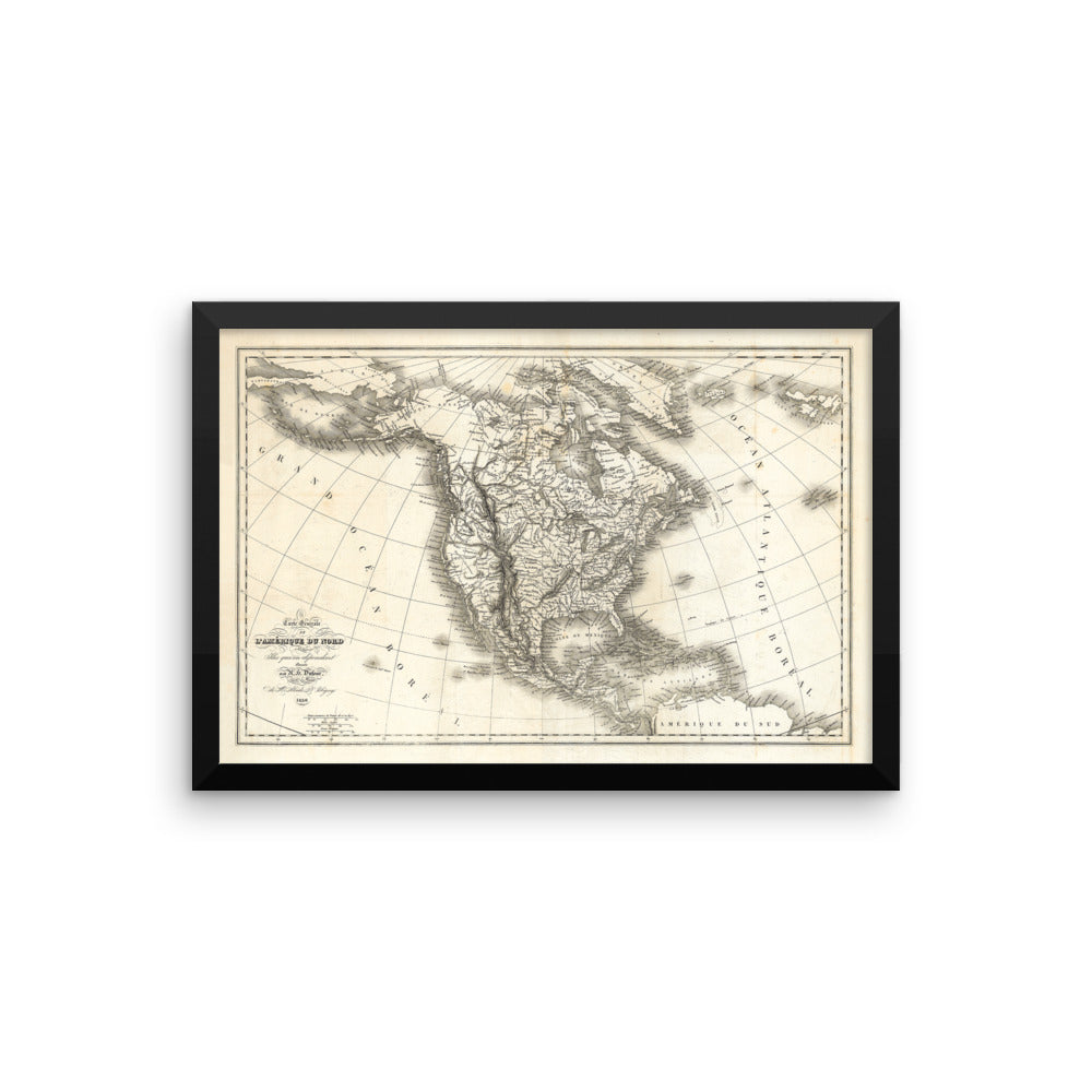 Vintage 1836 Framed North American Map