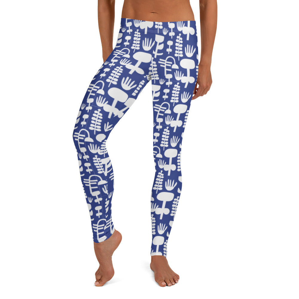Linnea Scandinavian Blue and White Pattern Leggings