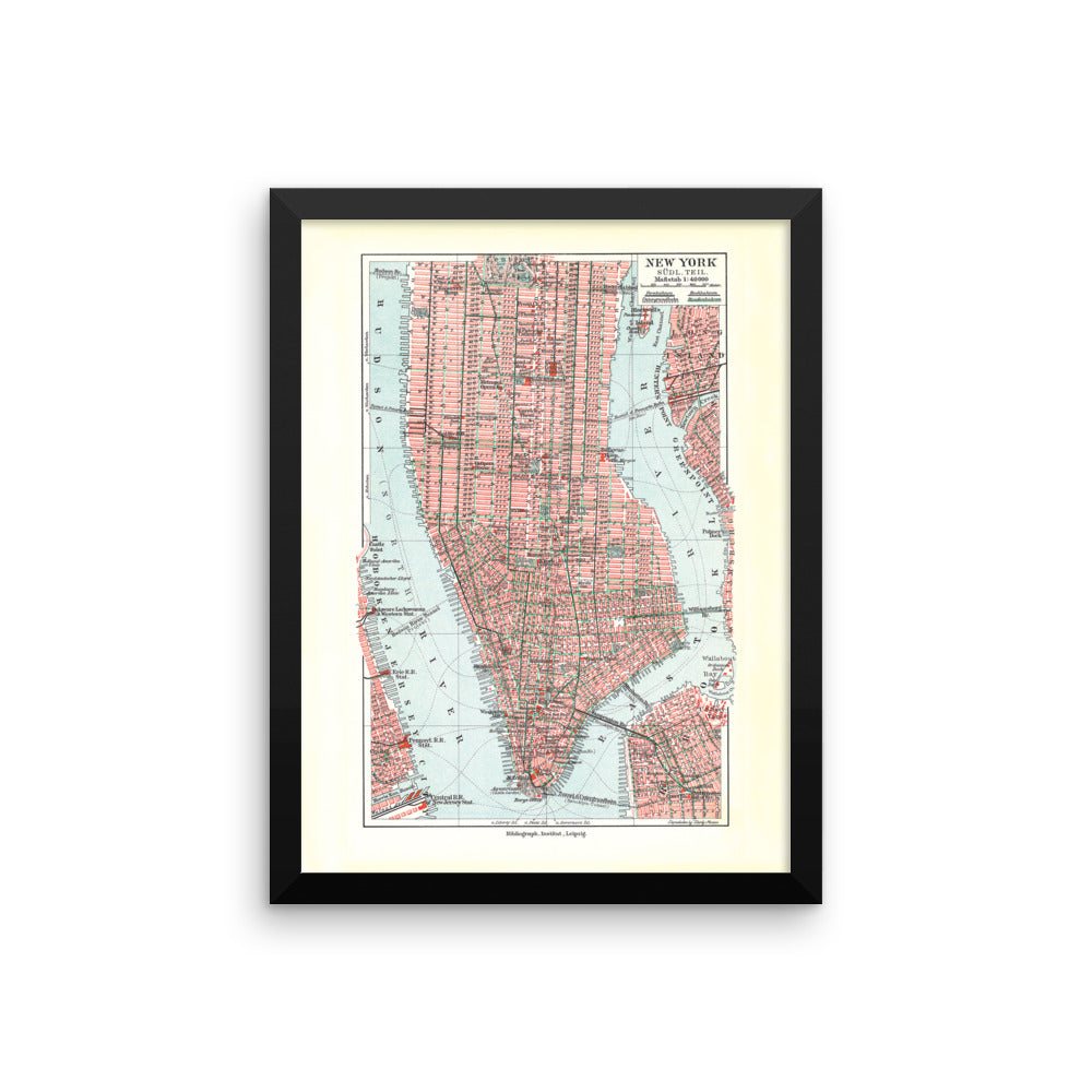 Vintage New York City Map Framed poster