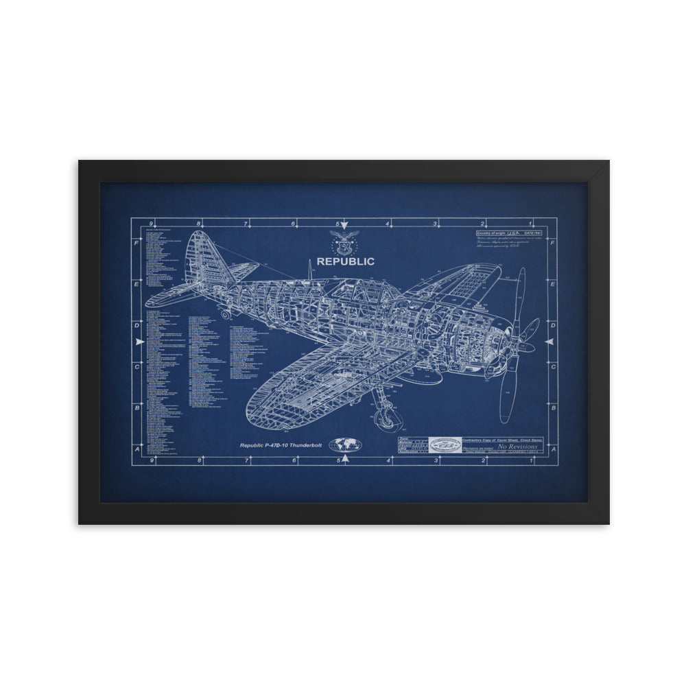 Republic P-47 Cutaway Blueprint 18x12 Inch Framed Print