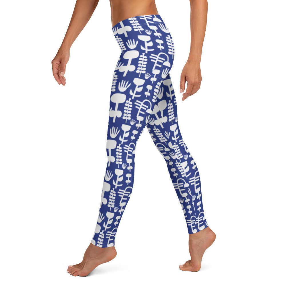 Linnea Scandinavian Blue and White Pattern Leggings