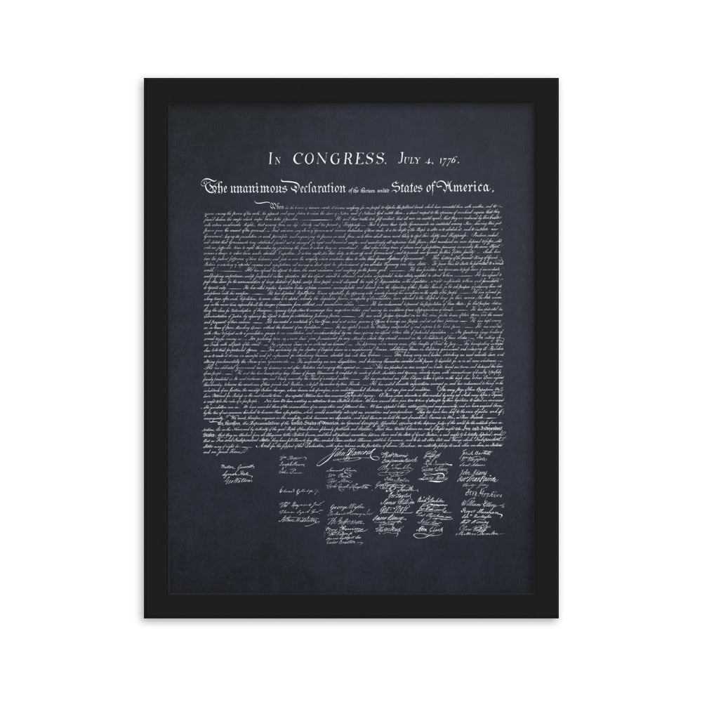 Declaration of Independence in Navy Blue Framed Print