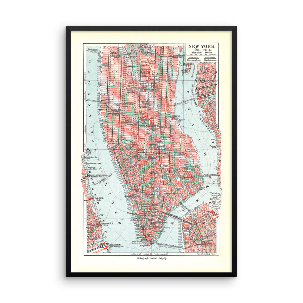 Vintage New York City Map Framed poster