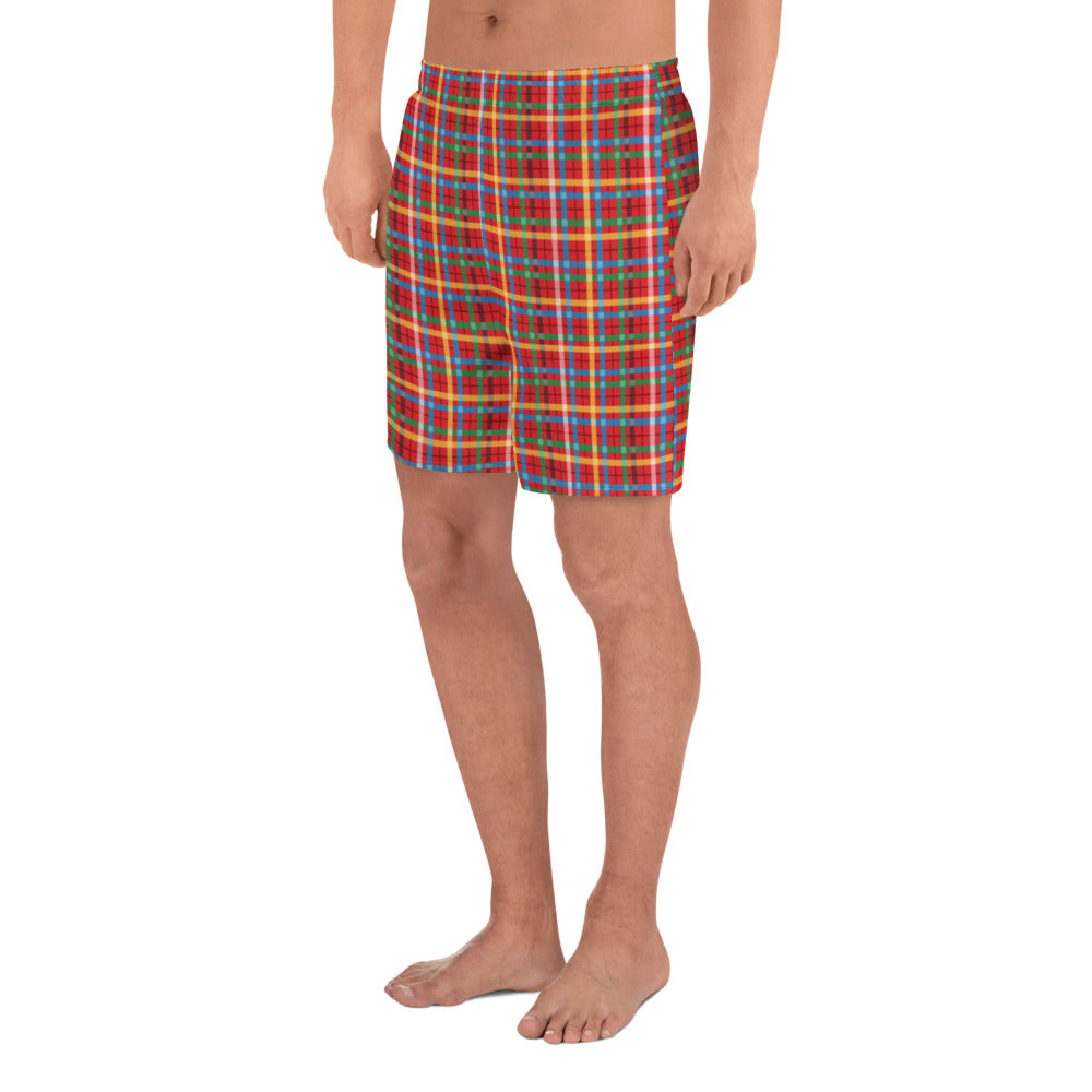 Men's Plaid Athletic Long Shorts