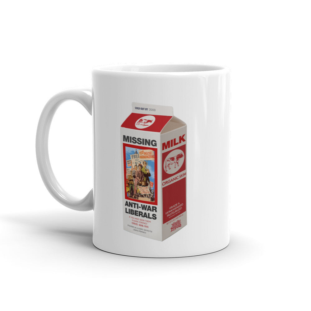 Missing Liberal Anti-War Movement on a Milk Carton Mug