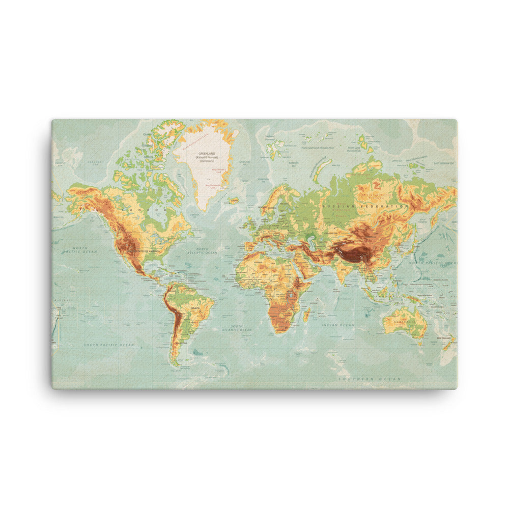 Vintage World Map Hand Stretched Canvas